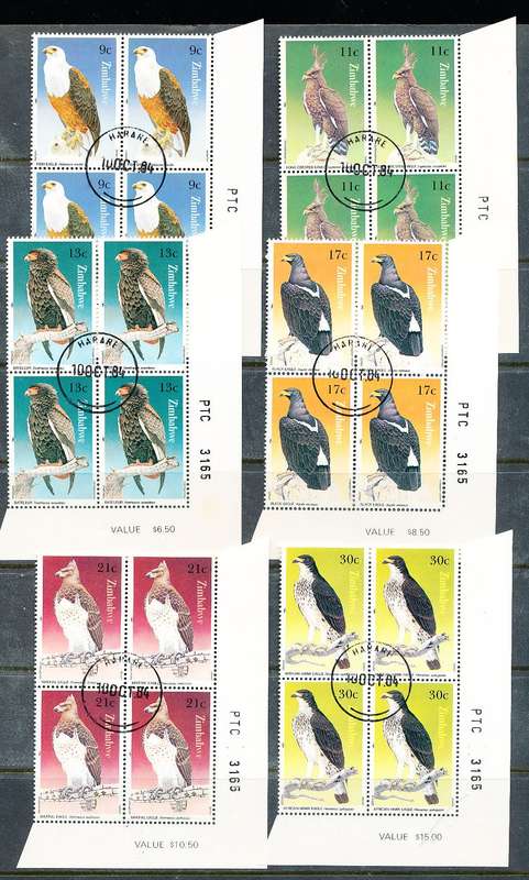 ZIMBABWE 1984  -   Birds of Prey   of  CORNER  BLOCKS  -  FINE  CTO  USED