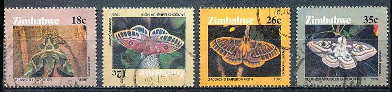 ZIMBABWE 1986  -   Moths of Zimbabwe   -   FULL SET  -  FINE  USED