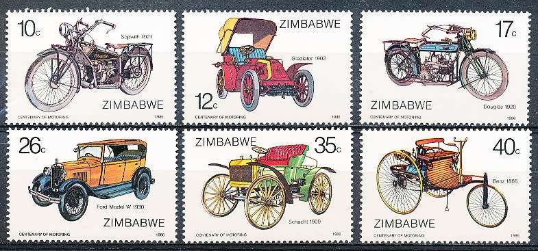 ZIMBABWE 1986  -   Anniversary of Motoring  -   FULL SET  -  FINE  MINT