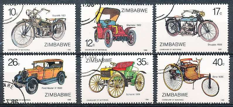 ZIMBABWE 1986  -   Anniversary of Motoring  -   FULL SET  -  FINE  CTO USED