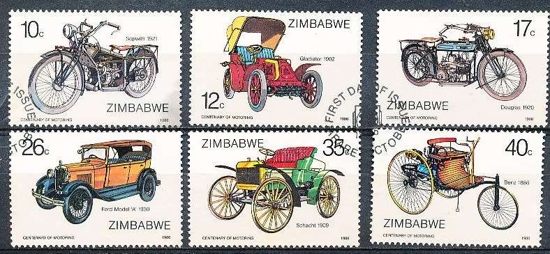 ZIMBABWE 1986  -   Anniversary of Motoring  -   FULL SET  -  FINE  CTO USED