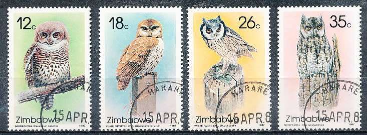 ZIMBABWE 1987  -    Owls -   FULL SET  -  FINE  CTO  USED