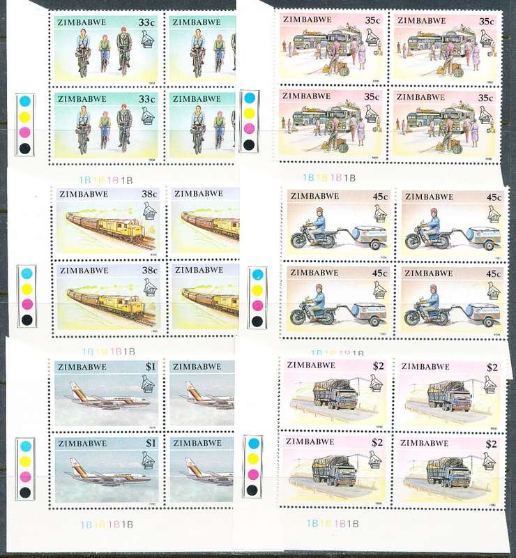 ZIMBABWE 1990  - Transport -   FULL SET  of  CONTROLS  `  B `   BLOCKS -  FINE  MINT