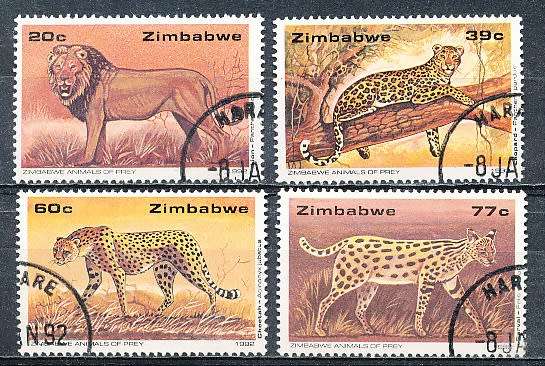 ZIMBABWE 1992  -   Wildlife Conservation - Big Cats   FULL  SET    -  FINE  CTO USED