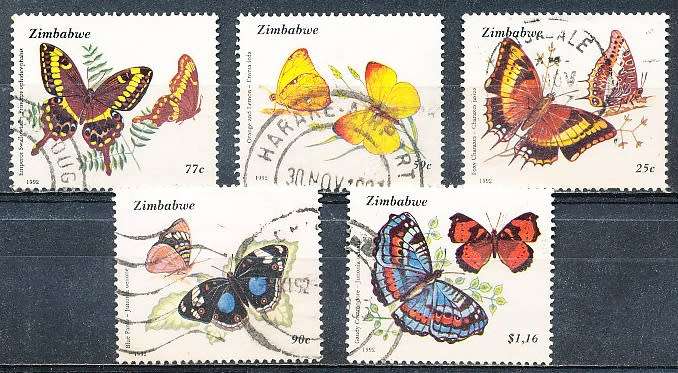ZIMBABWE 1992  -   Butterflies  PART  SET    -  FINE   USED