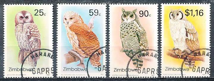 ZIMBABWE 1993  -   Owls  FULL  SET    -  FINE  CTO USED