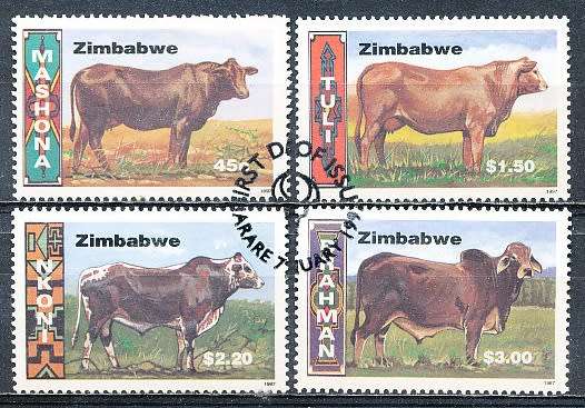 ZIMBABWE 1997  -  Cattle Breeds   FULL  SET    -  FINE   CTO  USED