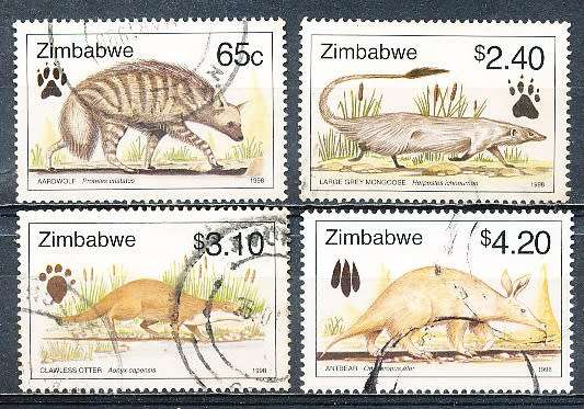 ZIMBABWE 1998  -   Lesser Known Animals   FULL  SET    -  FINE     USED