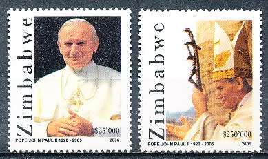 ZIMBABWE 2006  -   Pope John Paul II  FULL  SET    -  FINE  MINT