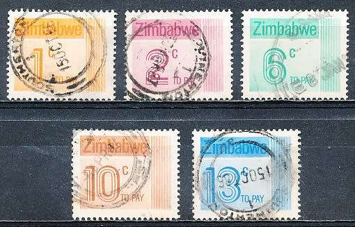 ZIMBABWE  1985  -    POSTAGE DUES  FULL  SET    -  FINE  USED