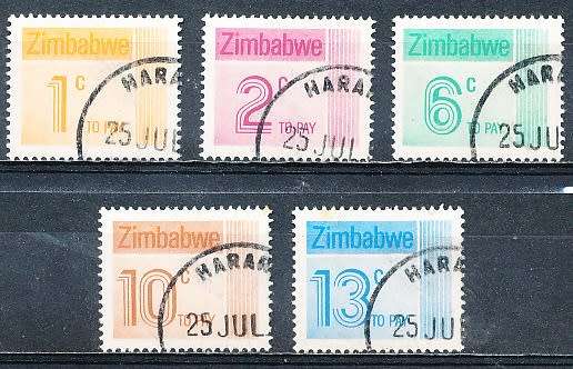 ZIMBABWE  1985  -    POSTAGE DUES  FULL  SET    -  FINE  CTO  USED