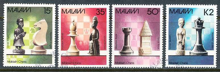 MALAWI  1988 -  Local and Staunton Chess Pieces   FULL  SET   -     FINE  CTO USED