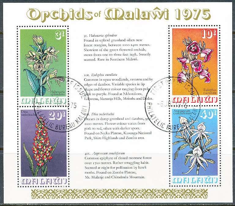 MALAWI  1975 -     Malawi Orchids   MINI - SHEET   -  FINE  CTO USED