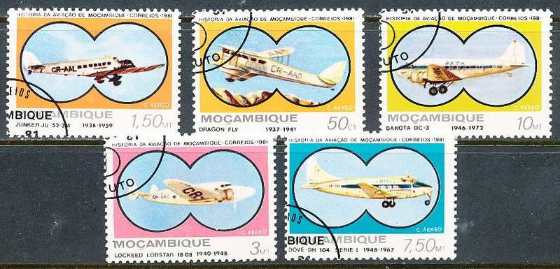 MOZAMBIQUE   - 1981  -  Airmail - Mozambique Aviation History  PART  SET    -  FINE USED