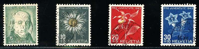 SWITZERLAND  1943 -  Pro Juventute  - Emanuel von Fellenberg - Flowers  SET   - FINE  USED