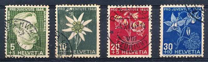 SWITZERLAND  1944 -  Pro Juventute  - Numa Droz - Flowers  SET   - FINE  USED