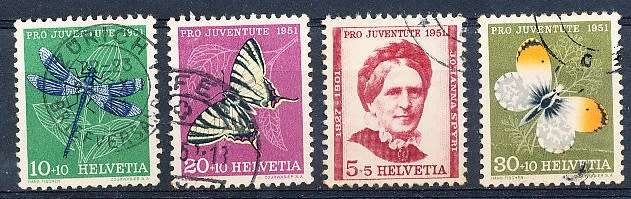 SWITZERLAND  1951 -  Pro Juventure -   Johanna Spyri - Insects   PART SET   - FINE  USED
