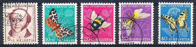 SWITZERLAND  1954 -  Pro Juventure -  Jeremias Gotthelf - Insects  SET   - FINE  USED