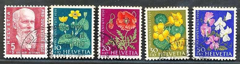 SWITZERLAND  1959 -  Pro Juventure -   Carl Hilty - Garden Flowers  SET   - FINE  USED