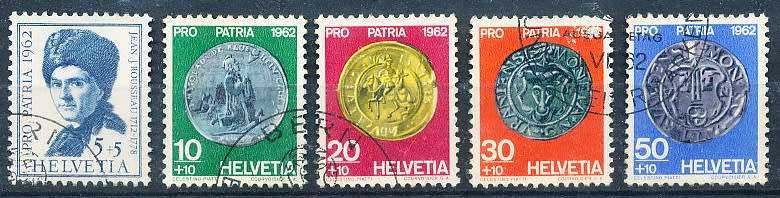 SWITZERLAND  1962 -  Pro Patria - Jean Jacques Rousseau - Coins  SET   - FINE  USED