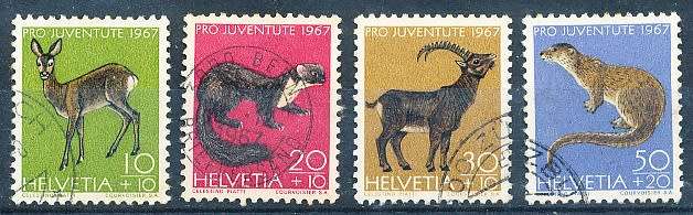SWITZERLAND  1967 -    Pro Juventute - Wild Animals  SET   - FINE  USED