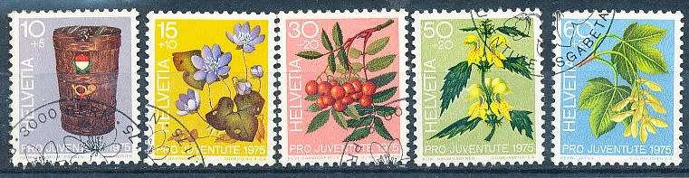 SWITZERLAND  1975 -   Pro Juventute - Forest Plants - Stamp Day  SET   - FINE  USED