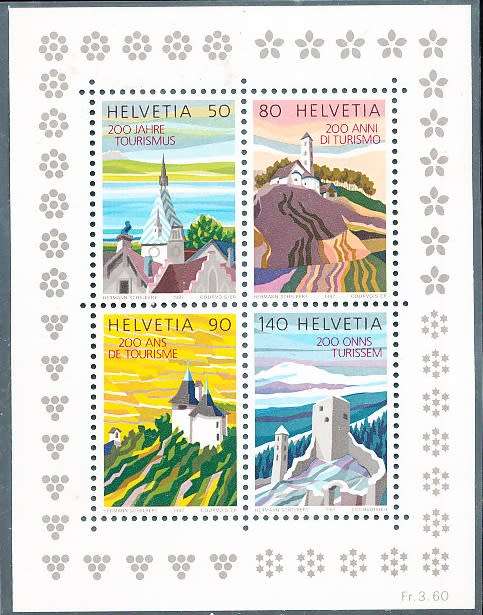 SWITZERLAND  1987 -    Anniversary of Tourism  MINI-SHEET - FINE MINT