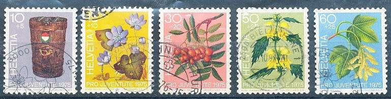 SWITZERLAND  1975 -   Pro Juventute - Forest Plants - Stamp Day  SET   - FINE  USED