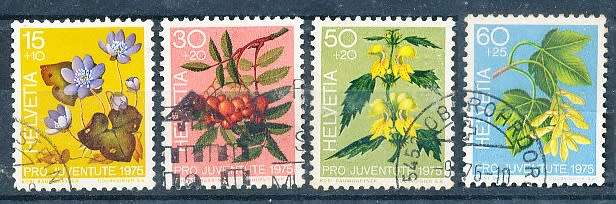 SWITZERLAND  1975 -   Pro Juventute - Forest Plants - Stamp Day   SET   - FINE  USED