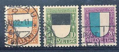 SWITZERLAND  1922 -   PRO JUVENTUTE - Coat of Arms    - FINE  USED