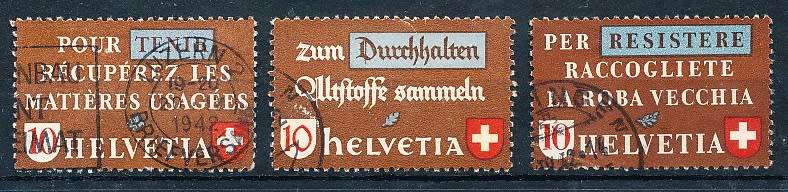 SWITZERLAND  1942 -  Waste Material Collection  SET     - FINE  USED