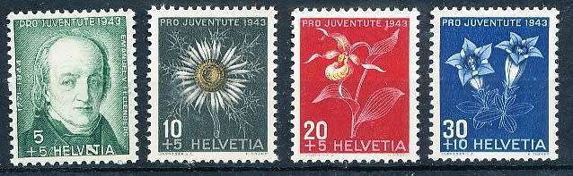 SWITZERLAND  1943 - Pro Juventute -   Flowers   SET     - MINT