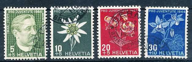 SWITZERLAND  1944 - Pro Juventute -    Flowers   SET     - FINE  USED