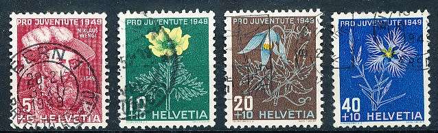 SWITZERLAND  1949 - Pro Juventute -   Flowers   SET     - FINE  USED