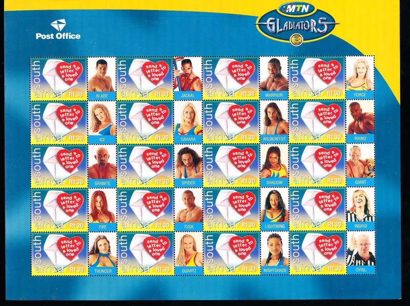 RSA  - 2000  -    World Post Day  GLADIATORS   FULL SHEET  - FINE MINT
