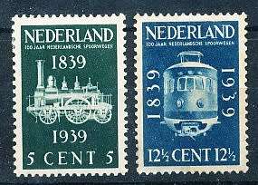 NETHERLANDS  1939  -   Anniversary of the Railway FULL  SET   -  MINT