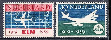 NETHERLANDS  1959  -  Anniversary of KLM   FULL  SET   - FINE USED
