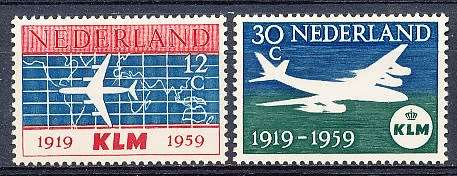 NETHERLANDS  1959  -  Anniversary of KLM   FULL  SET   - MINT