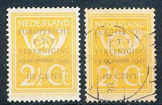 NETHERLANDS  1943  -  European Postal Conference  FULL  SET   -  FINE MINT and USED