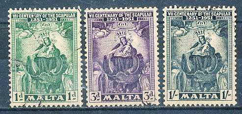 MALTA 1951  -   Anniversary of the Scapular  FULL  SET   -   FINE USED