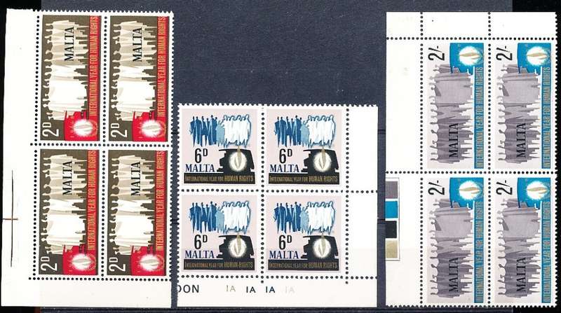 MALTA 1968  -   Year for Human rights  FULL  SET   -  FINE  MINT BLOCKS OF 4