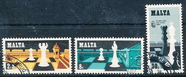 MALTA 1980  -   Olympic chess  -  FULL SET    -  FINE USED