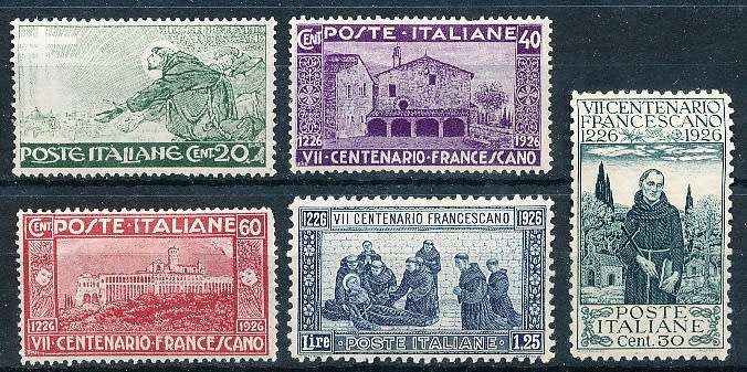 ITALY  1926   -   St. Francis of Assisi  PART  SET     -  MINT