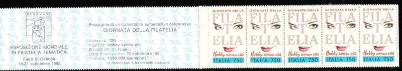 ITALY  1992   -  Stamp Day  COMPLETE BOOKLET    -  FINE  MINT