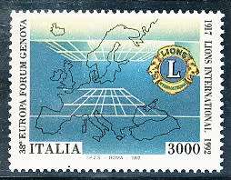 ITALY  1992   -  Lions International  SINGLE ISSUE    -  FINE  MINT
