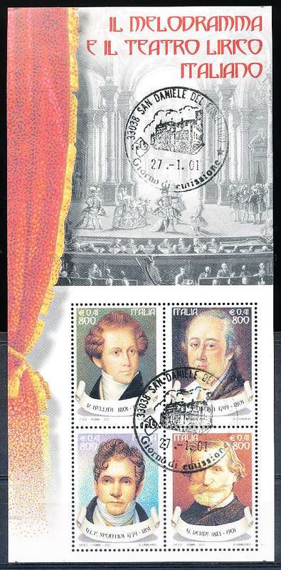ITALY  2001   -   Italian Lyrical Theatre  MINI-SHEET    -  FINE   CTO USED
