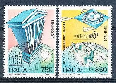 ITALY  1996   -   UNESCO and UNICEF  FULL SET      -  FINE  MINT