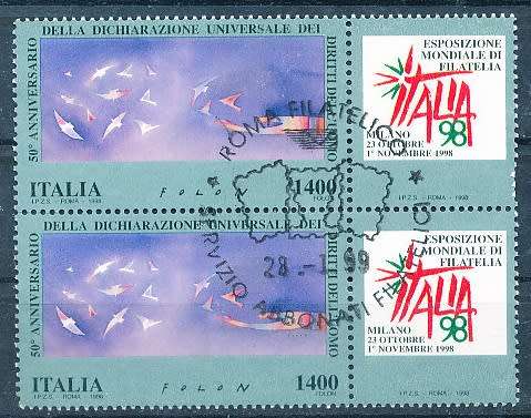ITALY  1998   -  World Stamp Exhibition, Milan   SINGLE ISSUE -  FINE  USED PAIR