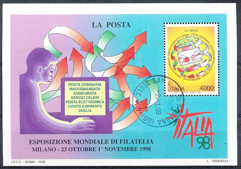 ITALY  1998   -  World Stamp Exhibition, Milan MINI-SHEET  -  FINE  USED
