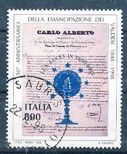 ITALY  1998   -  Emancipation of Waldensians  SINGLE ISSUE    -  FINE  USED